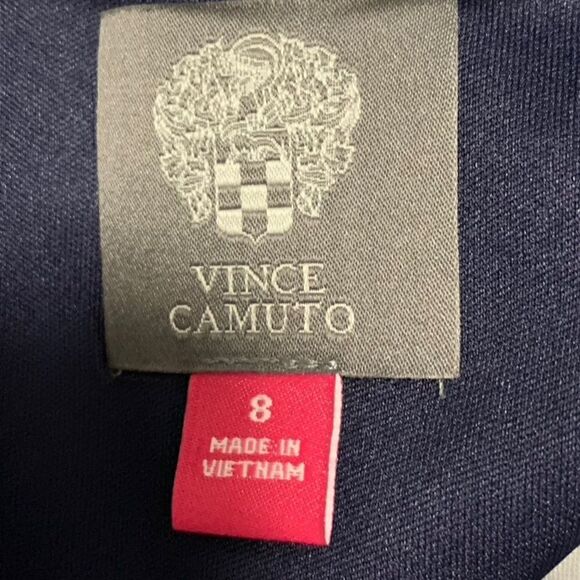 New! Vince Camuto Navy Blue Shift Dress With Yellow and White Side Stripe Sz 8 - Picture 6 of 8